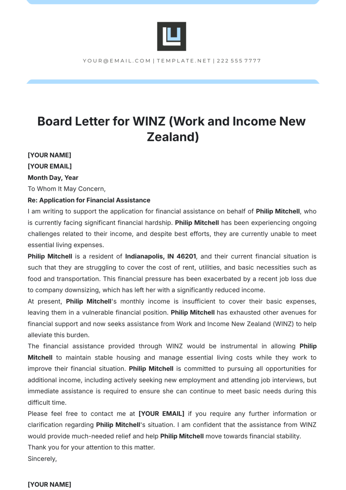 Board Letter Template for WINZ (Work and Income New Zealand) - Edit Online & Download