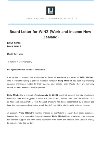 Free Board Letter Template for WINZ (Work and Income New Zealand) to Edit Online