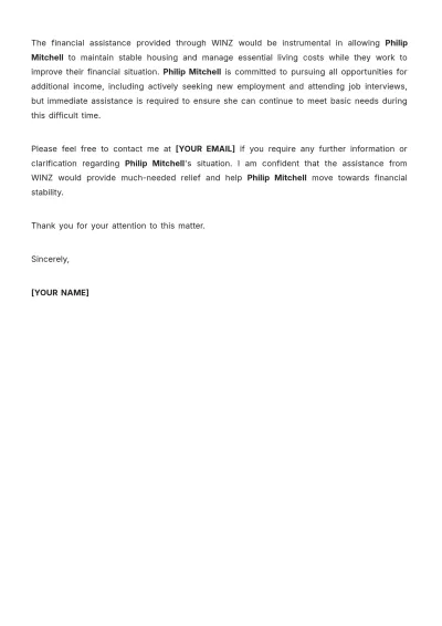 Free Board Letter Template for WINZ (Work and Income New Zealand) to Edit Online
