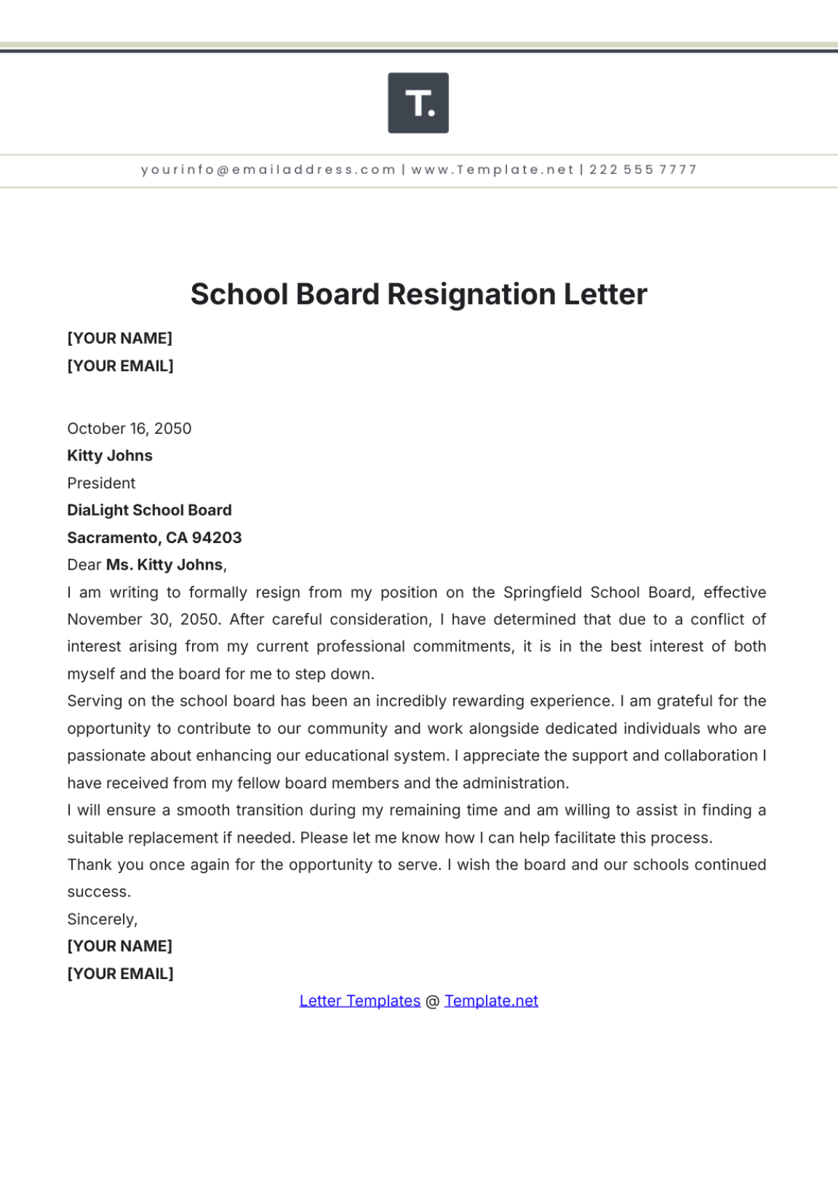 School Board Resignation Letter Template - Edit Online & Download