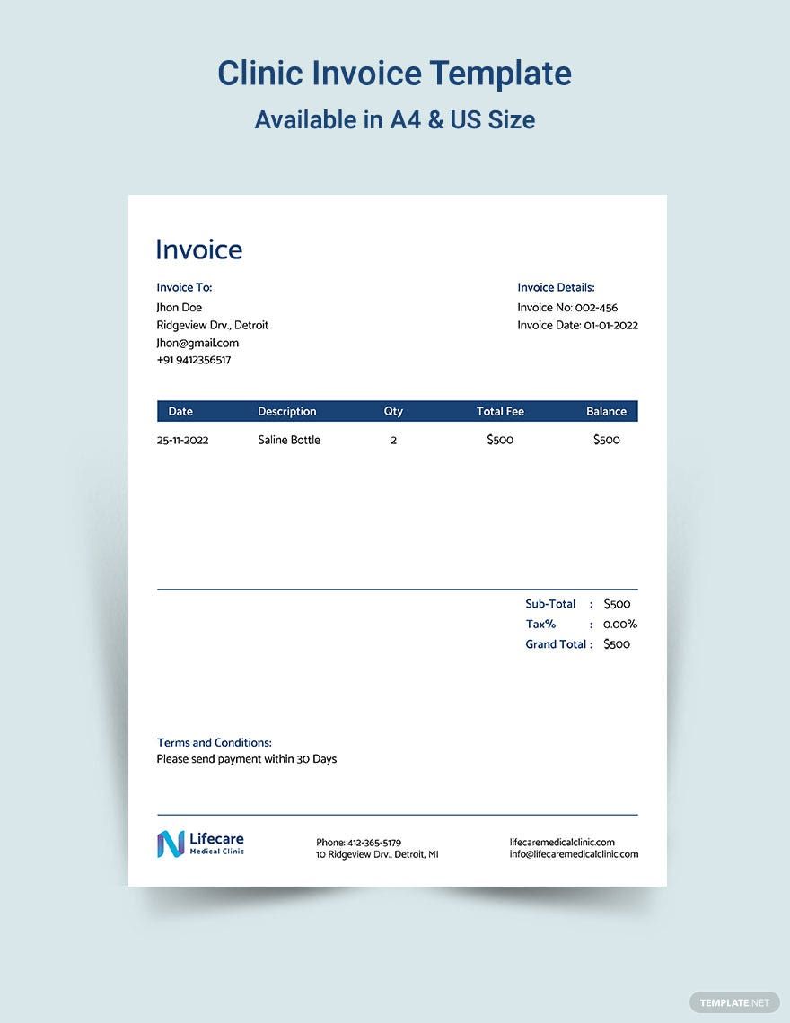 Simple Clinic Invoice Template