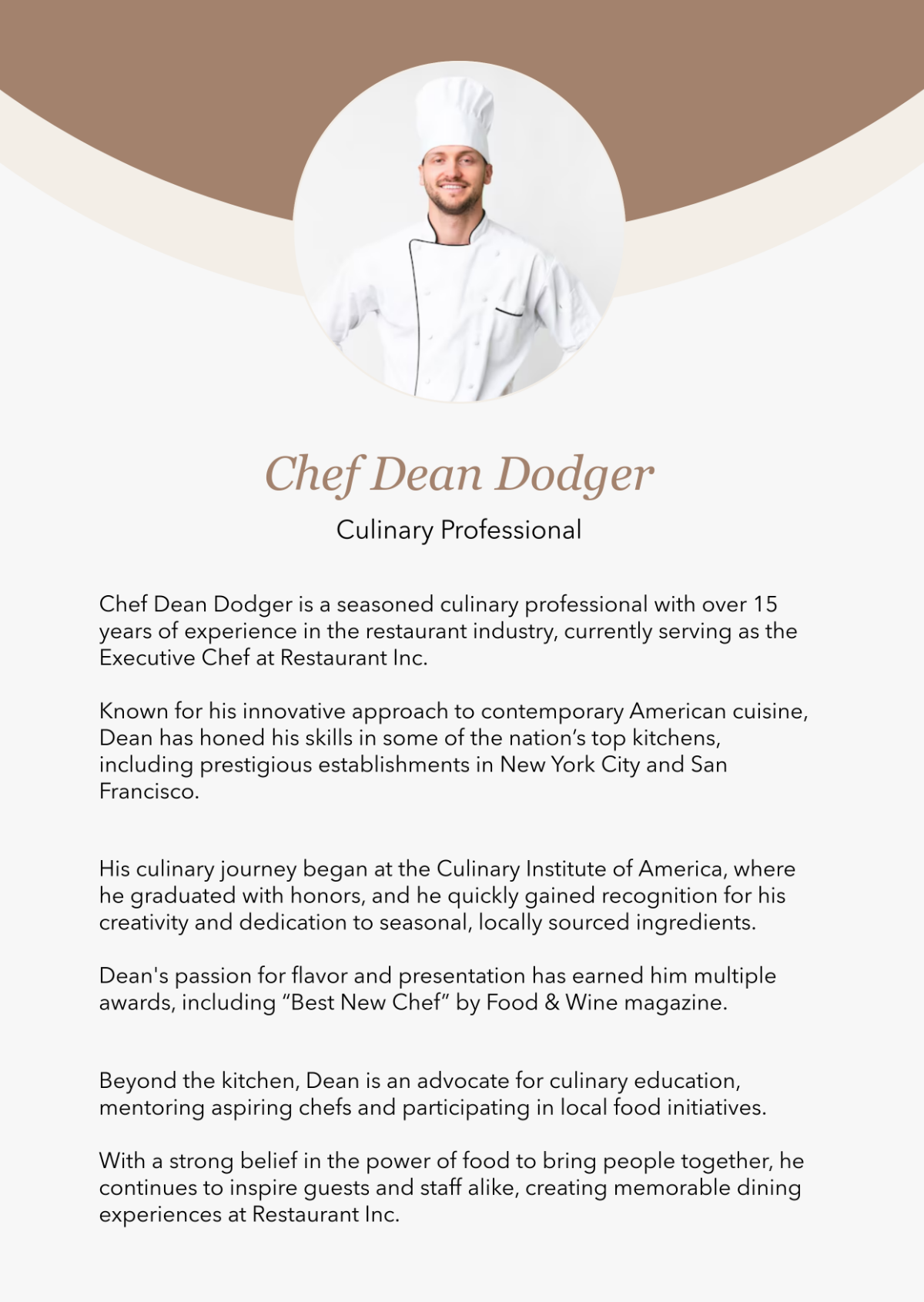 Chef Professional Bio Template - Edit Online & Download