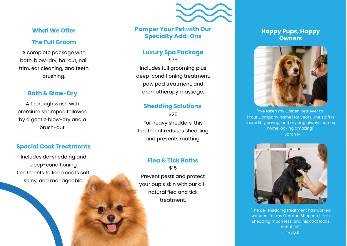 Free Dog Grooming Pamphlet Template to Edit Online