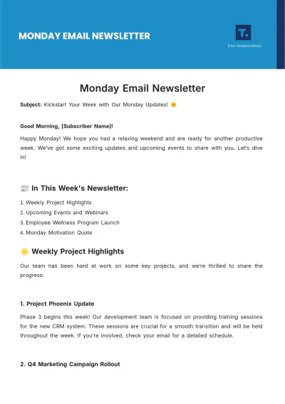 Free Monday Email Newsletter Template & AI Newsletter Maker