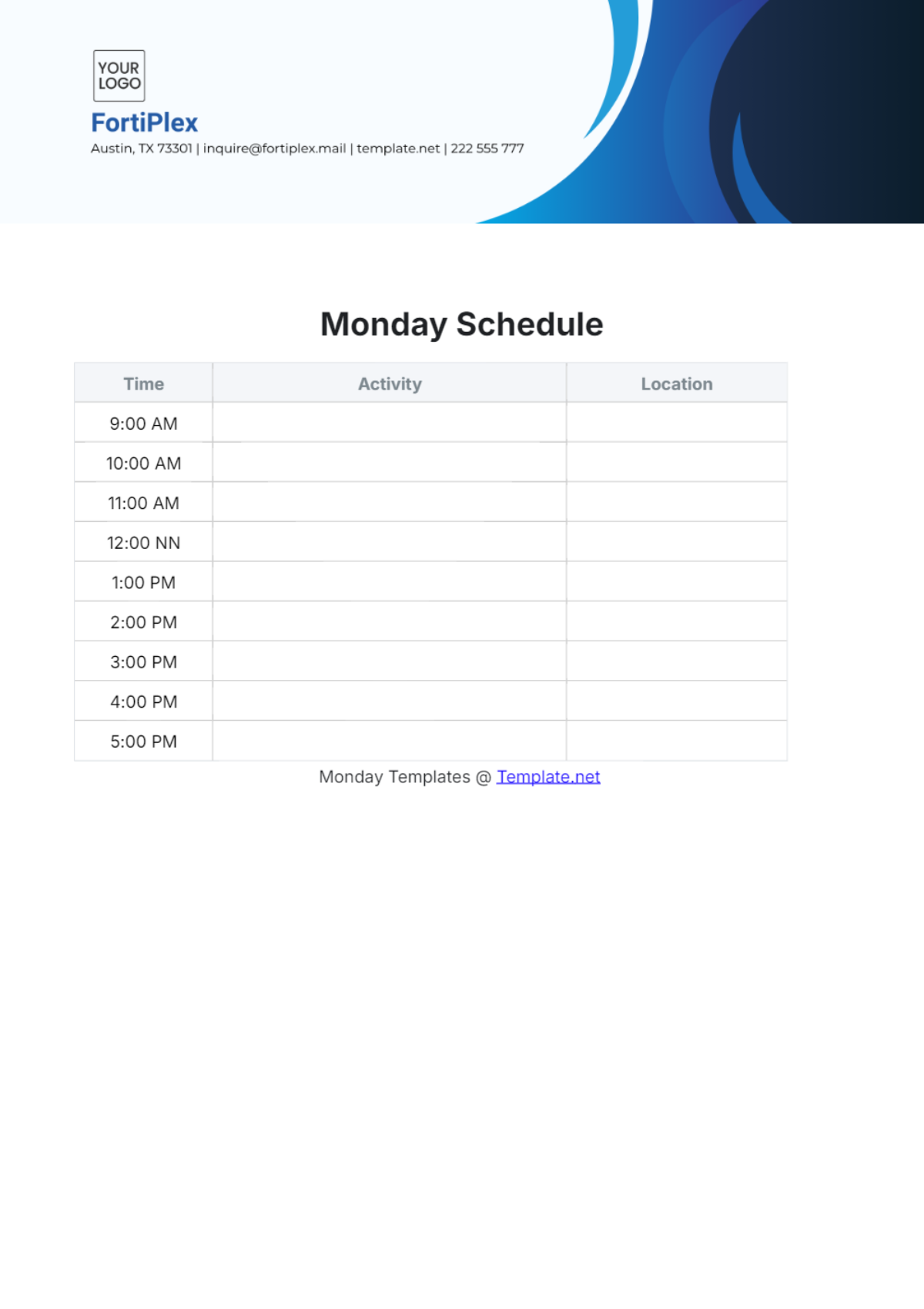 Monday Schedule Template - Edit Online & Download