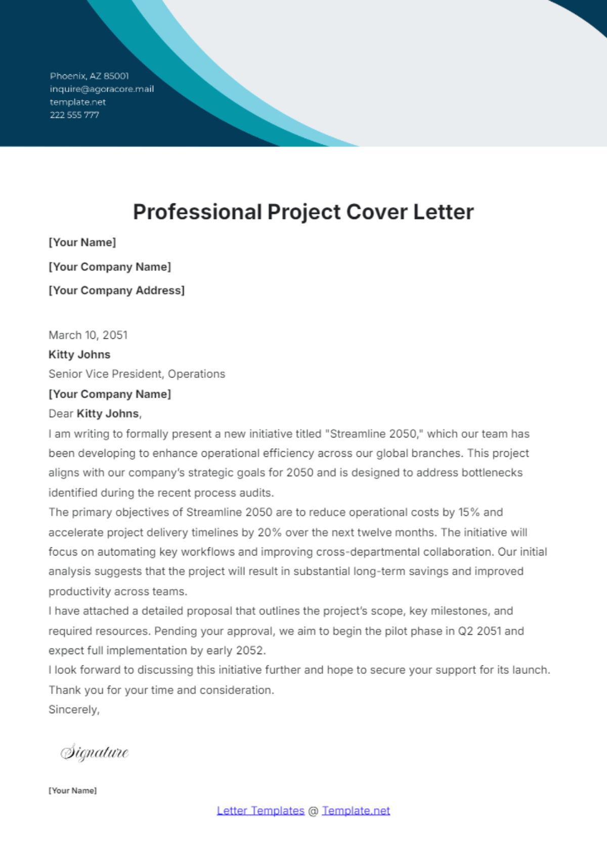 Professional Project Cover Letter Template - Edit Online & Download