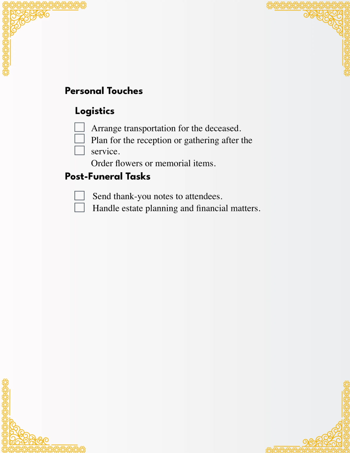 Free Funeral Checklist Template to Edit Online