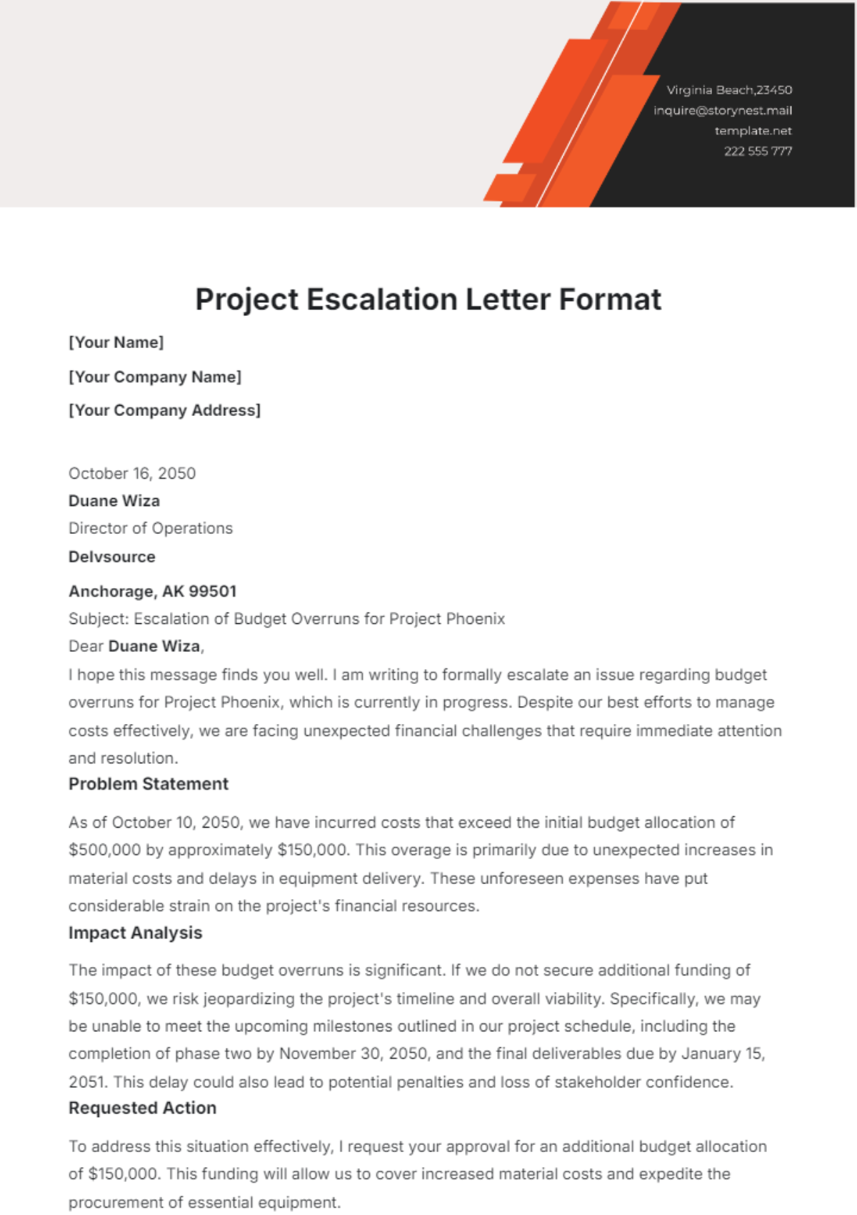 Project Escalation Letter Format Template - Edit Online & Download