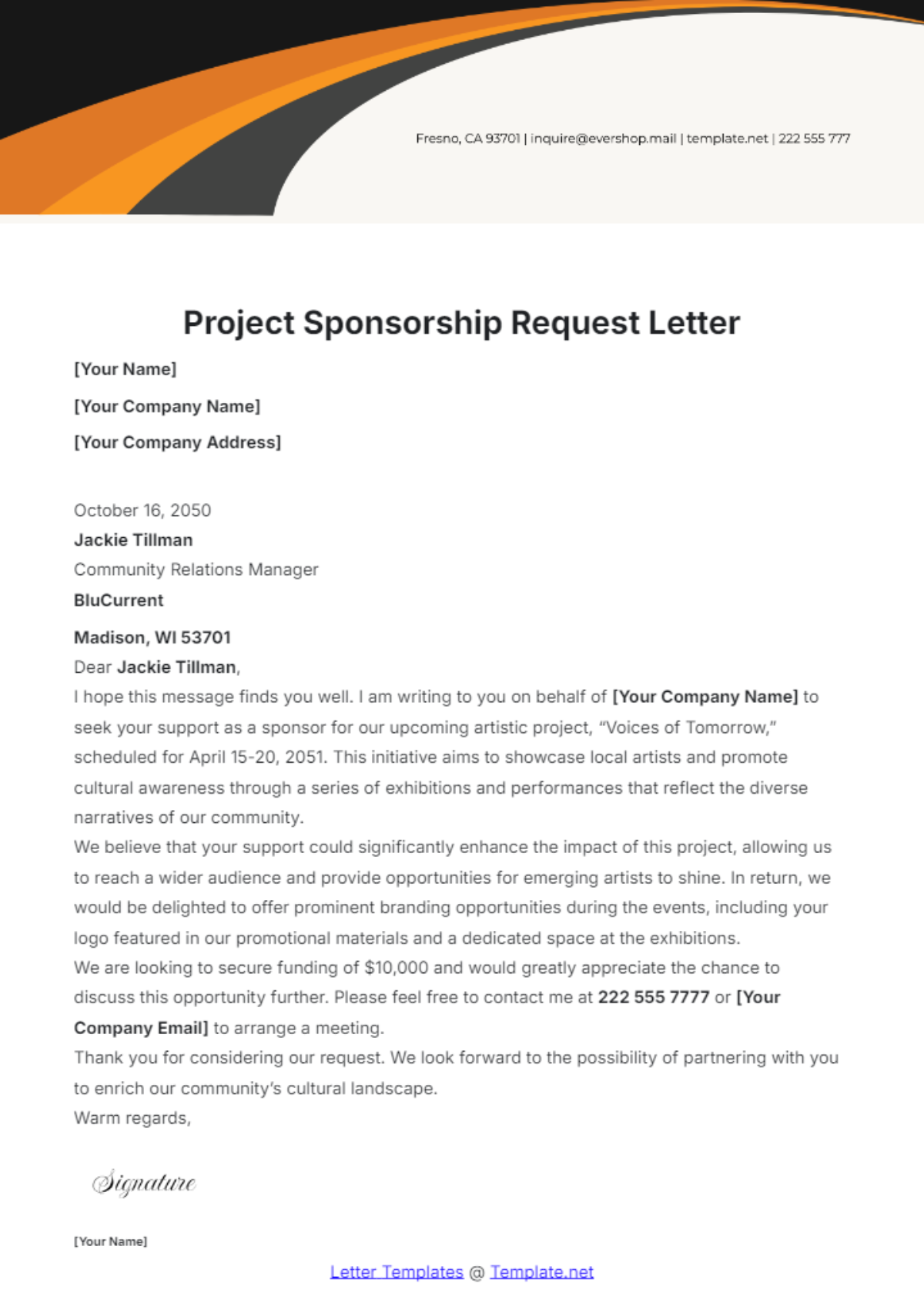 Project Sponsorship Request Letter Template - Edit Online & Download