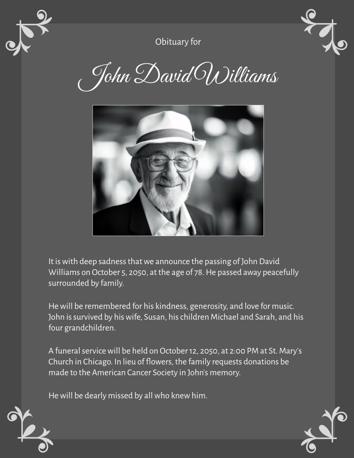 Funeral Obituary Notice Template