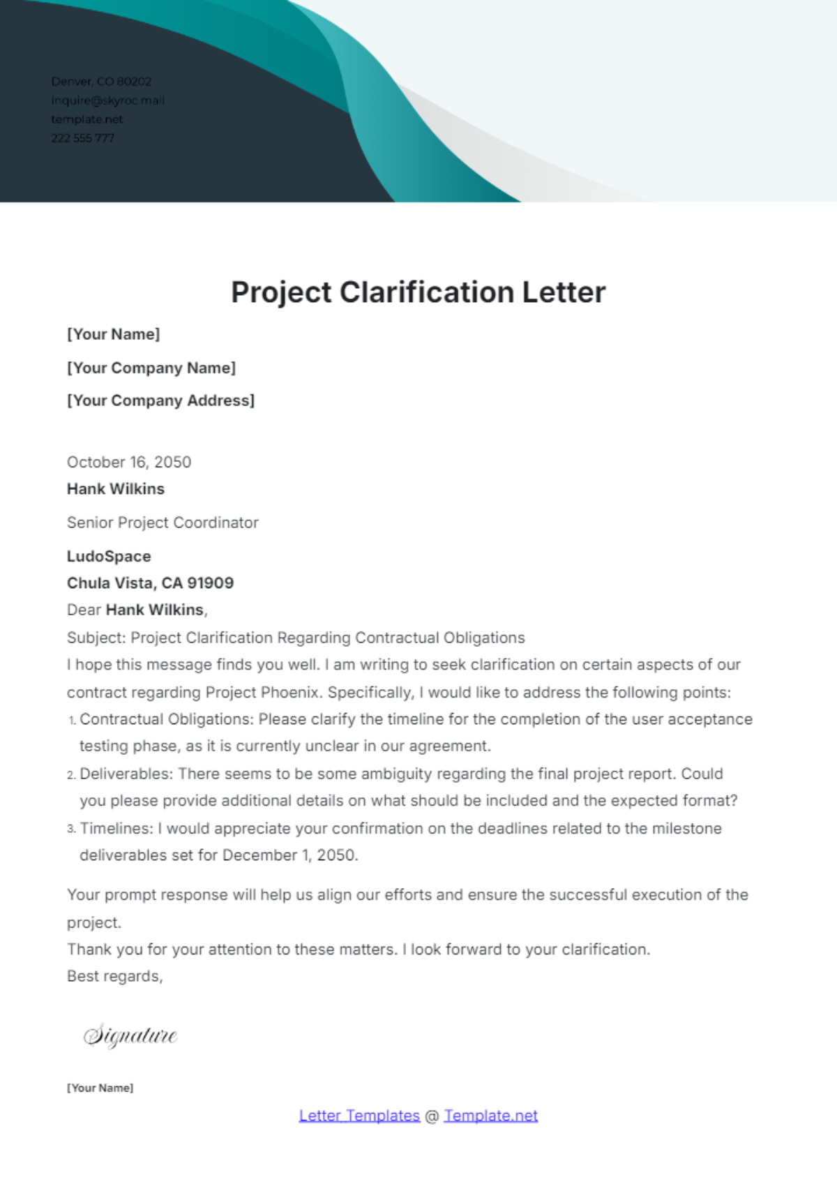 Project Clarification Letter Template - Edit Online & Download