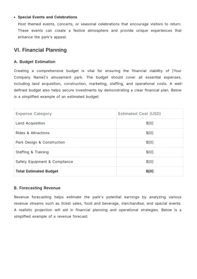 Free Amusement Park Plan Template to Edit Online