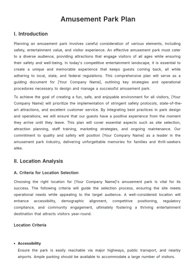 Free Amusement Park Plan Template to Edit Online