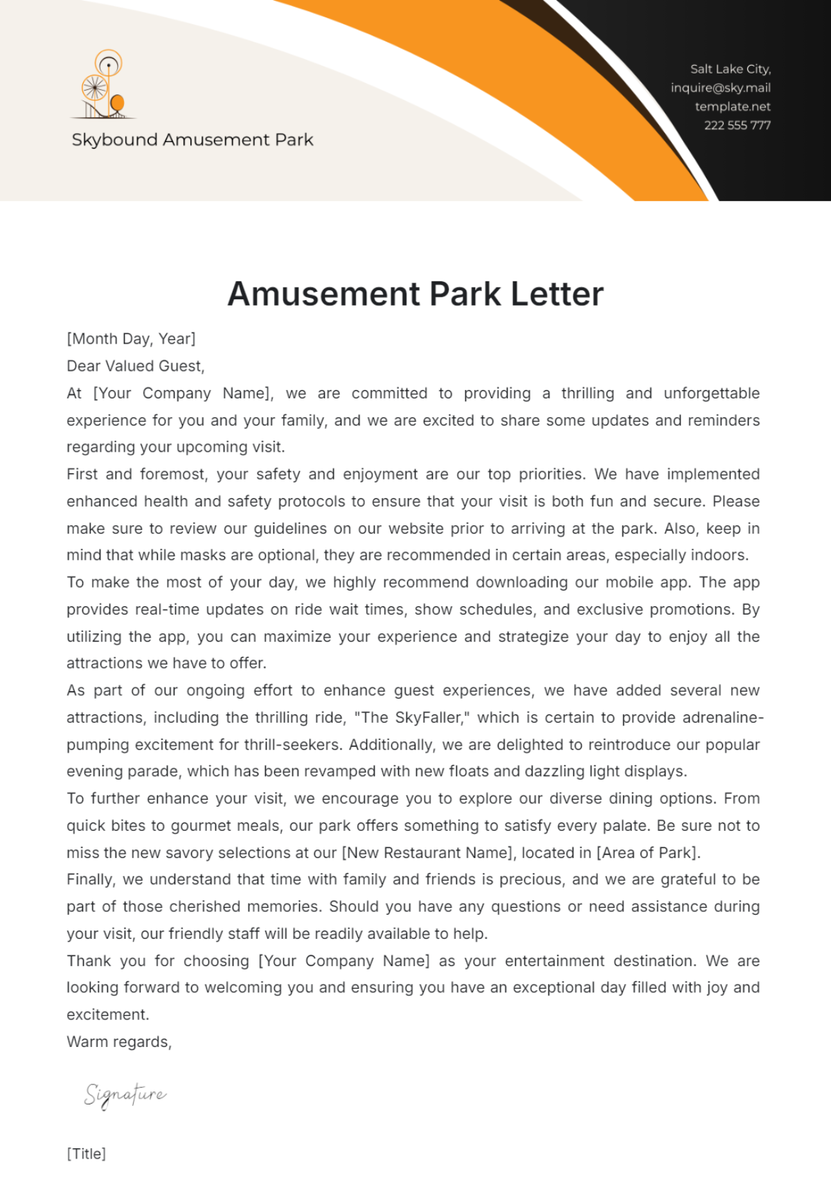 Amusement Park Letter Template - Edit Online & Download