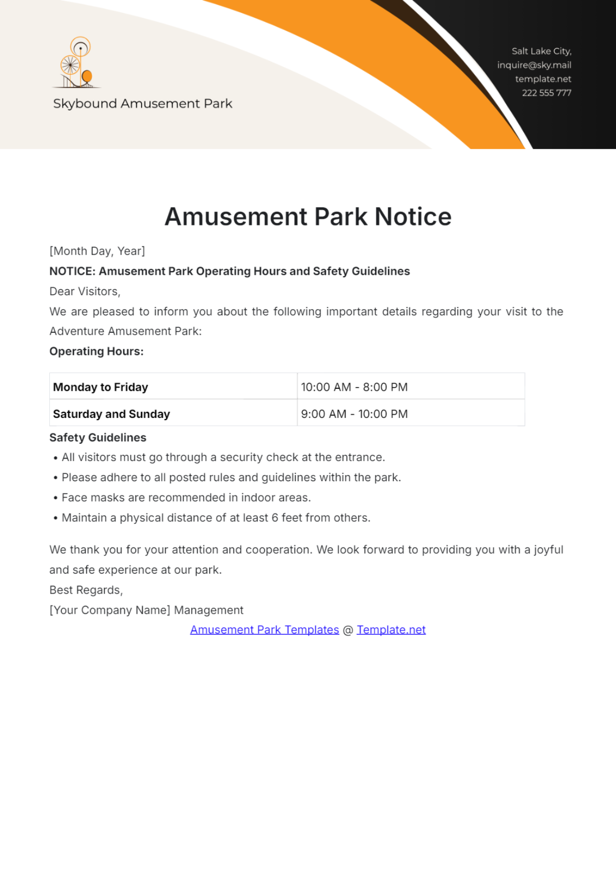 Amusement Park Notice Template - Edit Online & Download