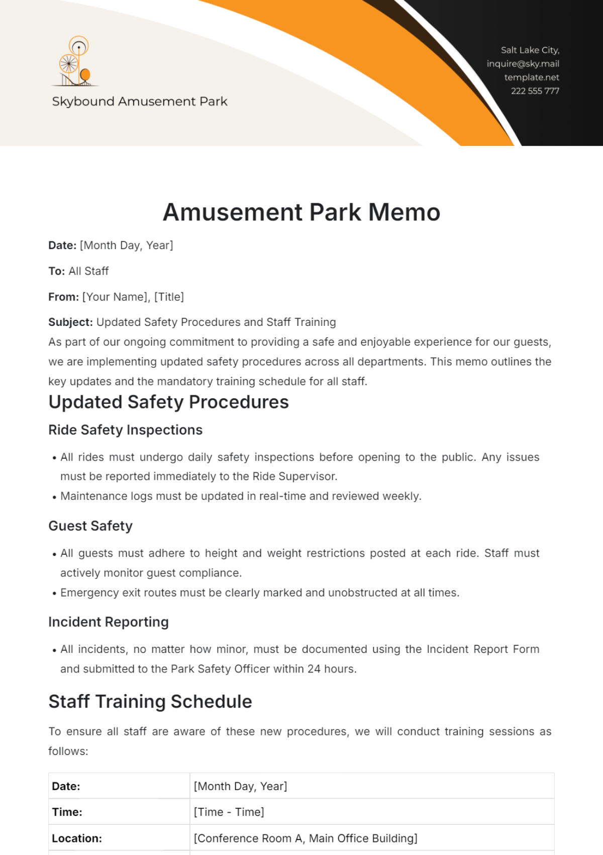 Amusement Park Memo Template - Edit Online & Download