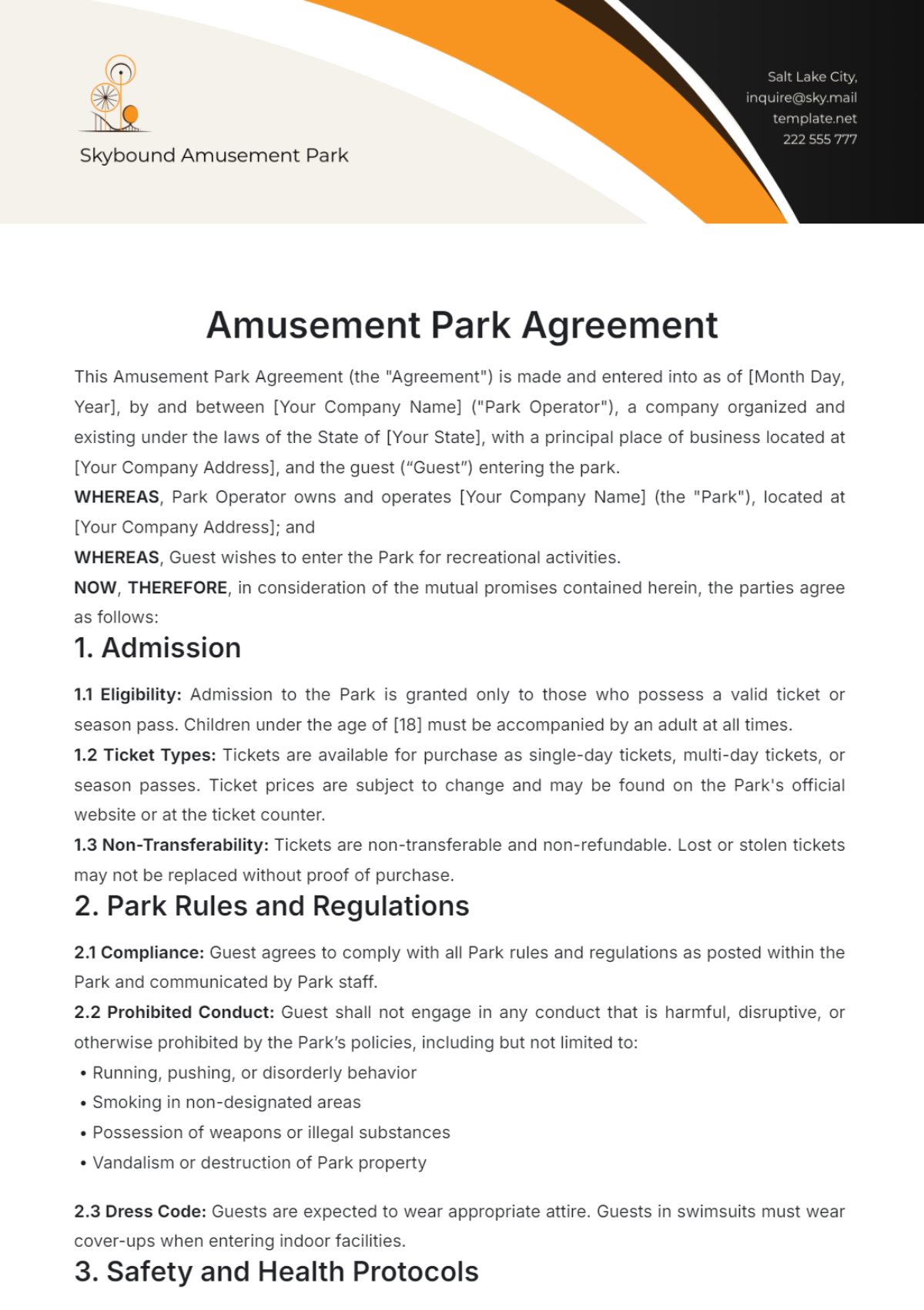 Amusement Park Agreement Template - Edit Online & Download