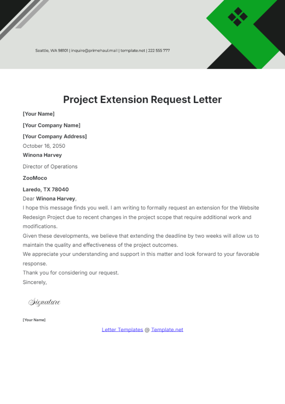 Project Extension Request Letter Template - Edit Online & Download