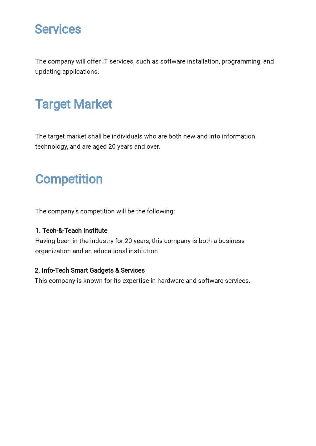 technology business plan template