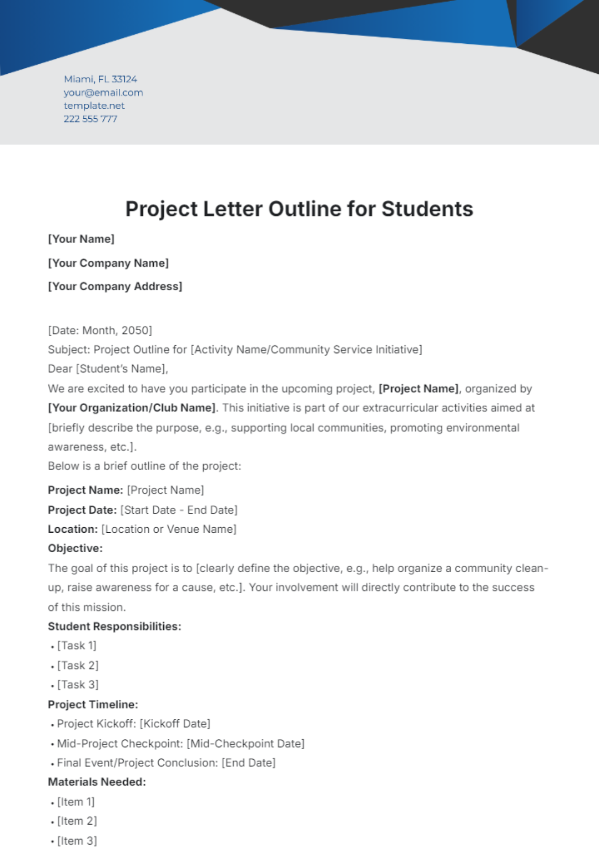 Project Letter Outline Template for Students - Edit Online & Download