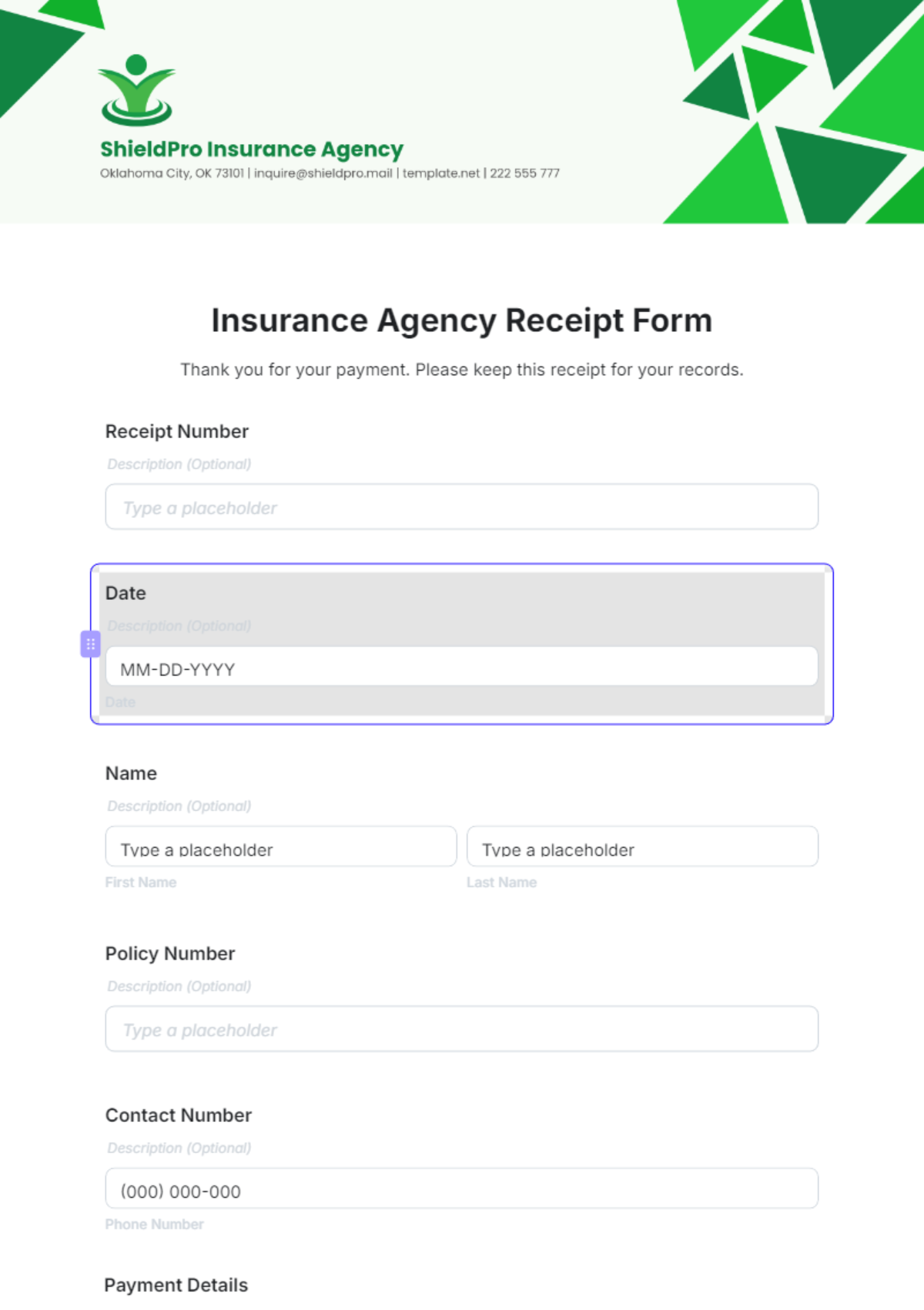 Insurance Agency Receipt Form Template - Edit Online & Download