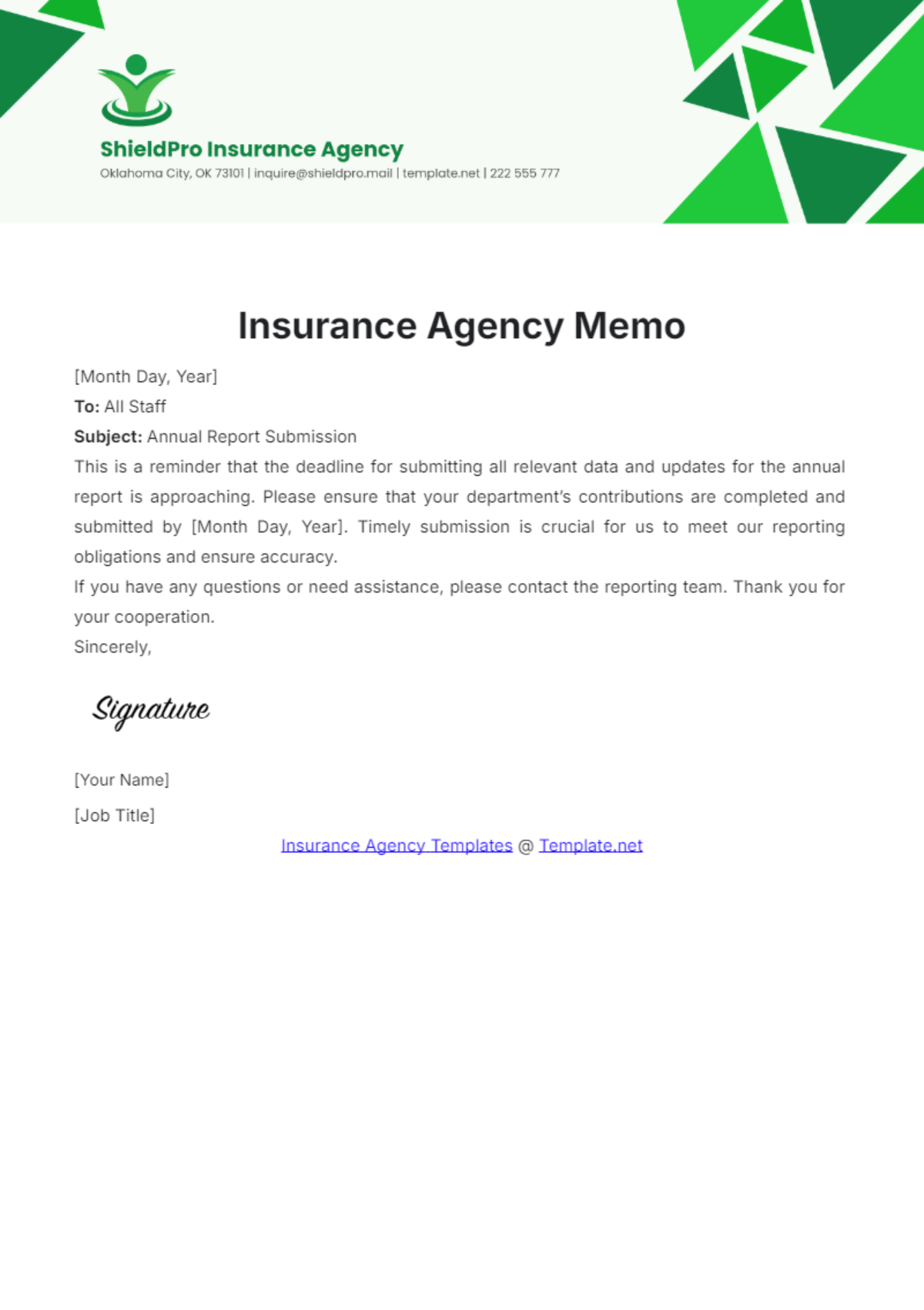 Insurance Agency Memo Template