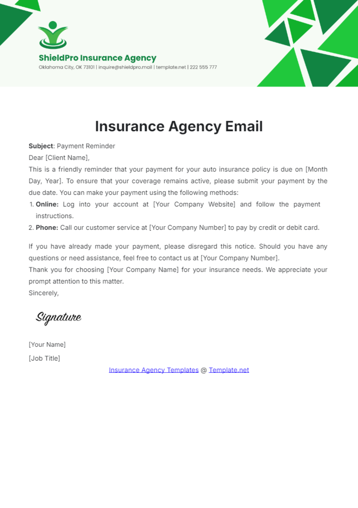 Insurance Agency Email Template - Edit Online & Download