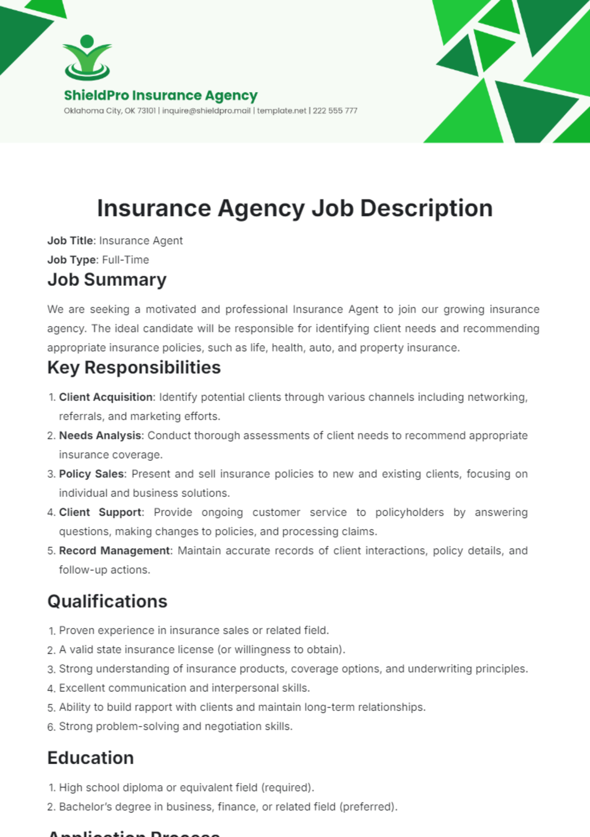 Insurance Agency Job Description Template - Edit Online & Download