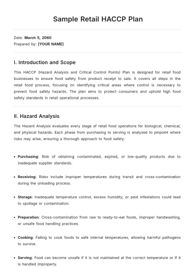 Free Sample Retail HACCP Plan Template to Edit Online