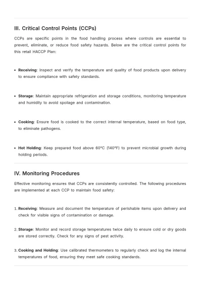Free Sample Retail HACCP Plan Template to Edit Online