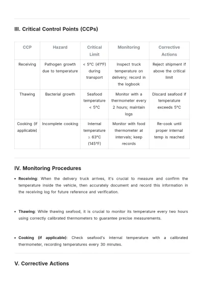 Free Simple Seafood HACCP Plan Template to Edit Online