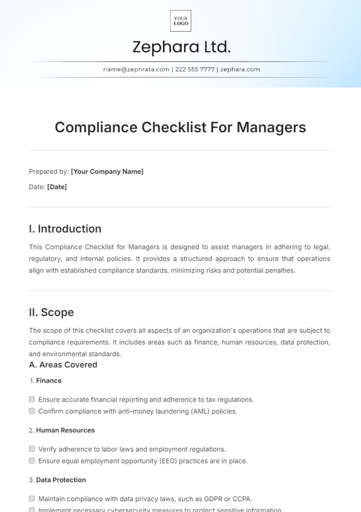 Compliance Checklist For Managers Template - Edit Online & Download