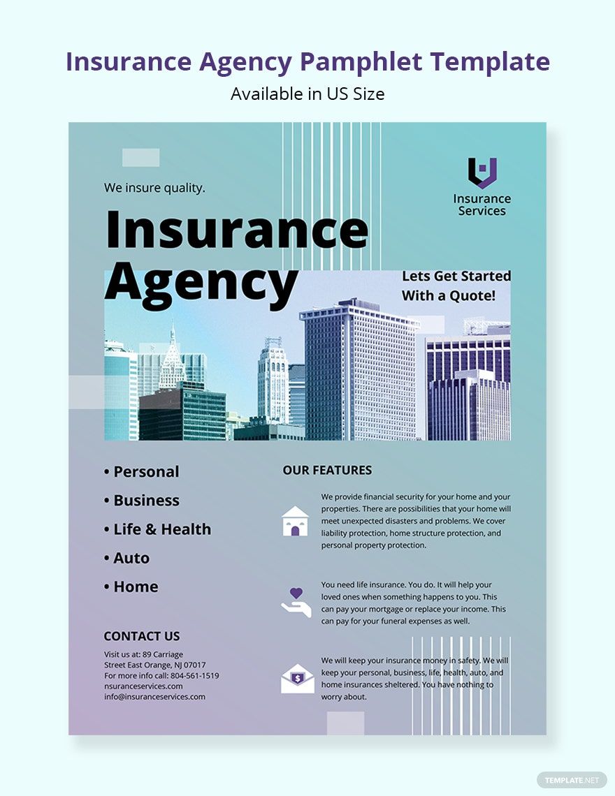 Insurance Agency Pamphlet Template in Word, Google Docs, Illustrator, PSD, Apple Pages, Publisher, InDesign