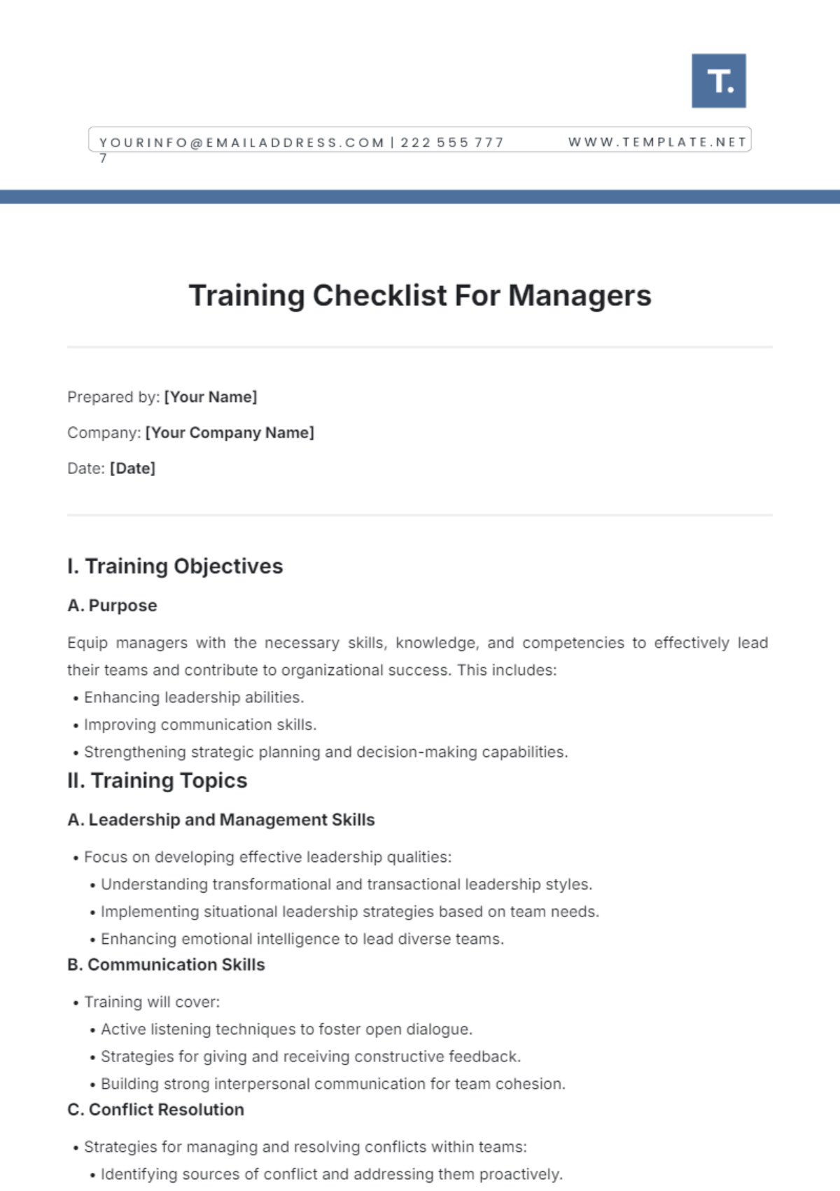 Training Checklist For Managers Template - Edit Online & Download