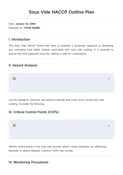 Free Sous Vide HACCP Outline Plan Template to Edit Online