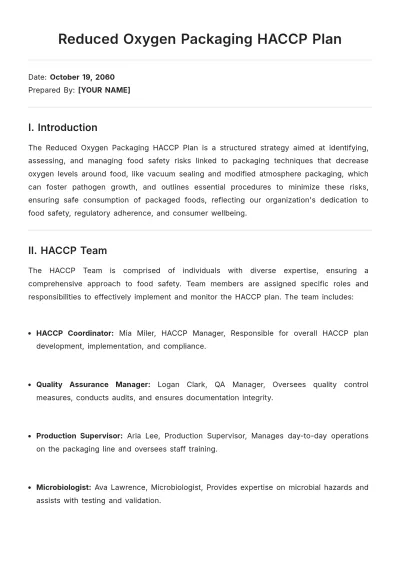 Free Reduced Oxygen Packaging HACCP Plan Template to Edit Online