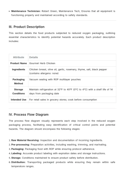 Free Reduced Oxygen Packaging HACCP Plan Template to Edit Online