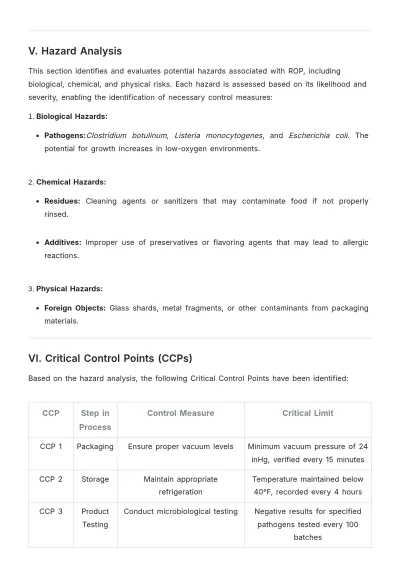 Free Reduced Oxygen Packaging HACCP Plan Template to Edit Online