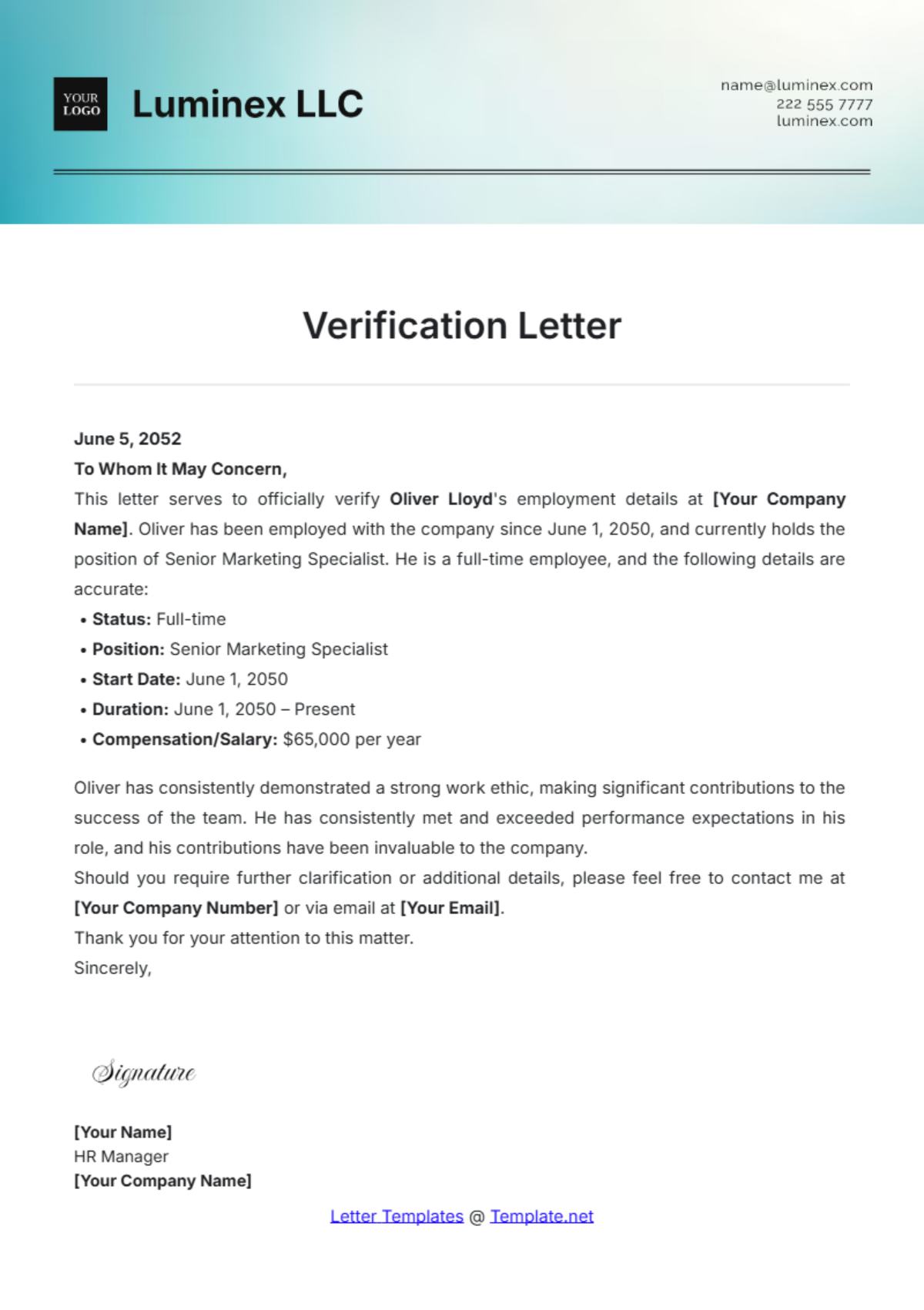 Verification Letter Template - Edit Online & Download