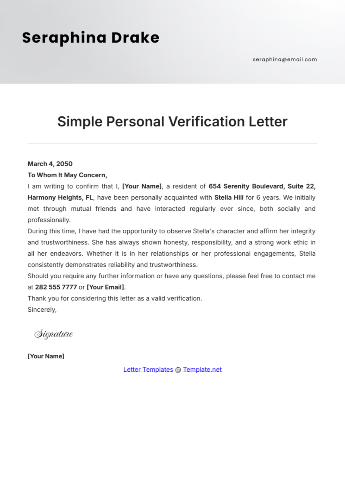 Simple Personal Verification Letter Template - Edit Online & Download