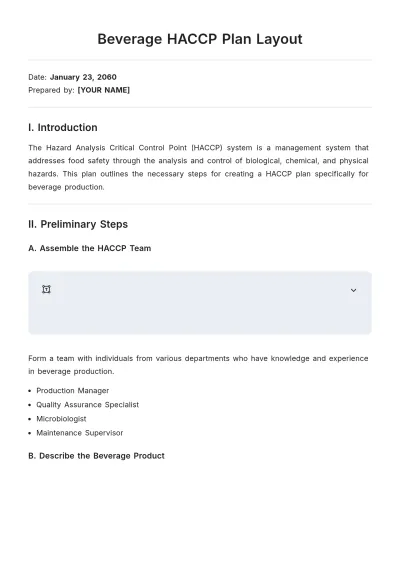 Free Beverage HACCP Plan Layout Template to Edit Online