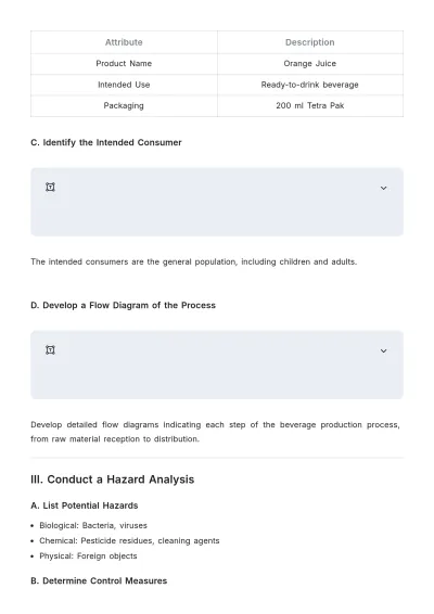 Free Beverage HACCP Plan Layout Template to Edit Online