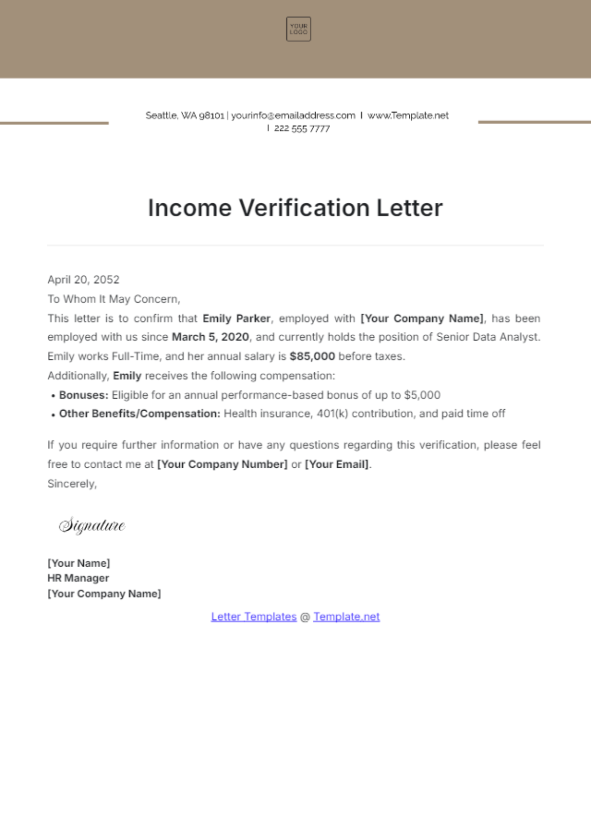 Income Verification Letter Template - Edit Online & Download