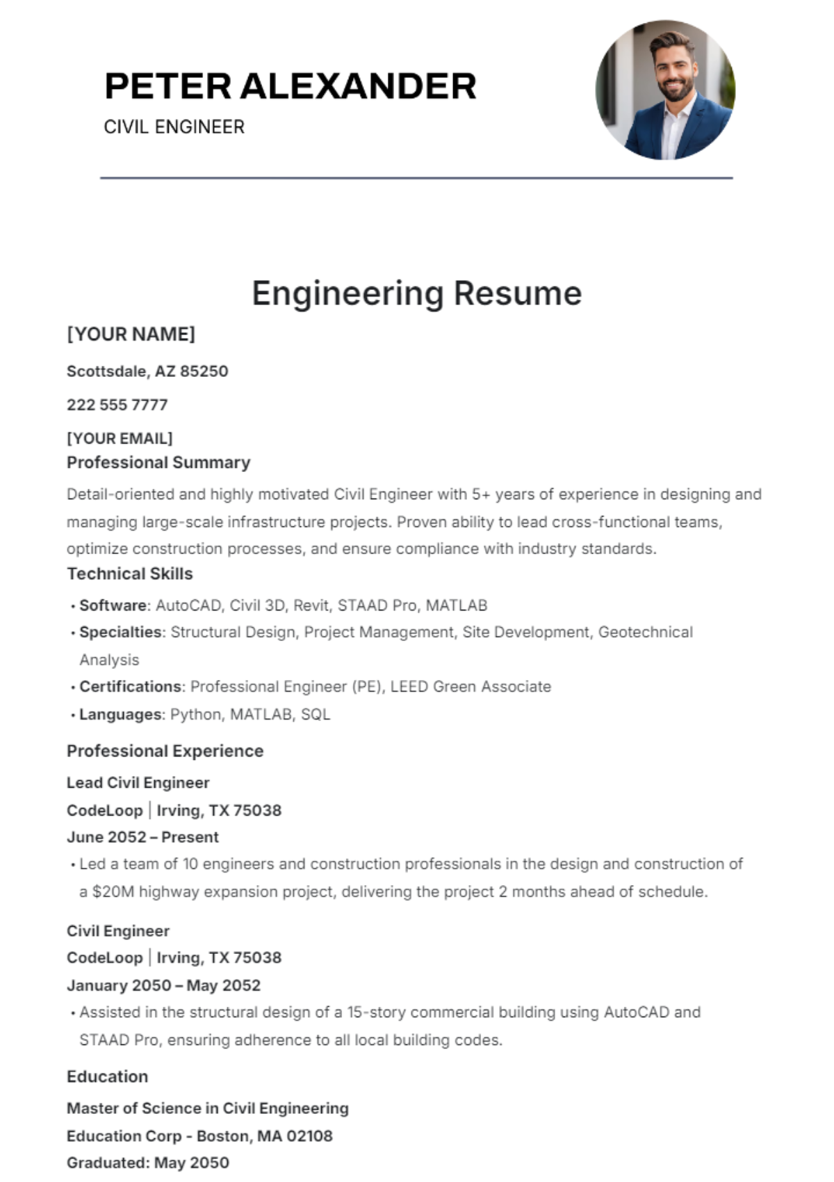 Engineering Resume Template - Edit Online & Download