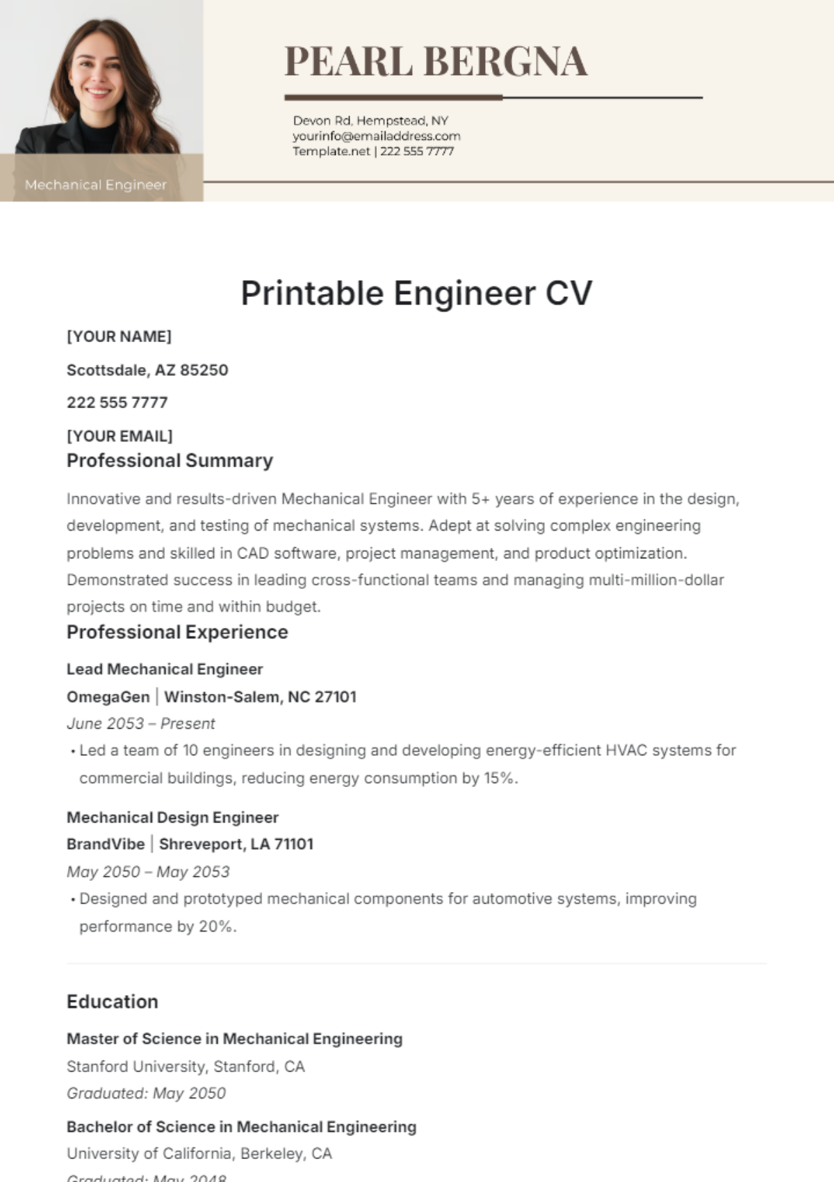 Printable Engineer CV Template - Edit Online & Download