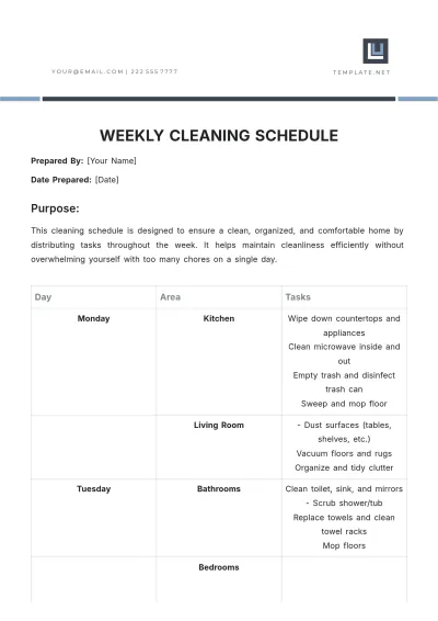 Free Weekly Cleaning Schedule Template to Edit Online