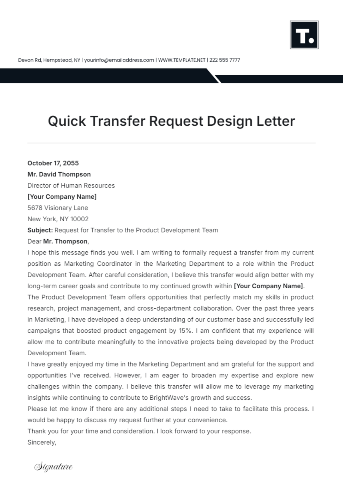 Quick Transfer Request Design Letter Template - Edit Online & Download