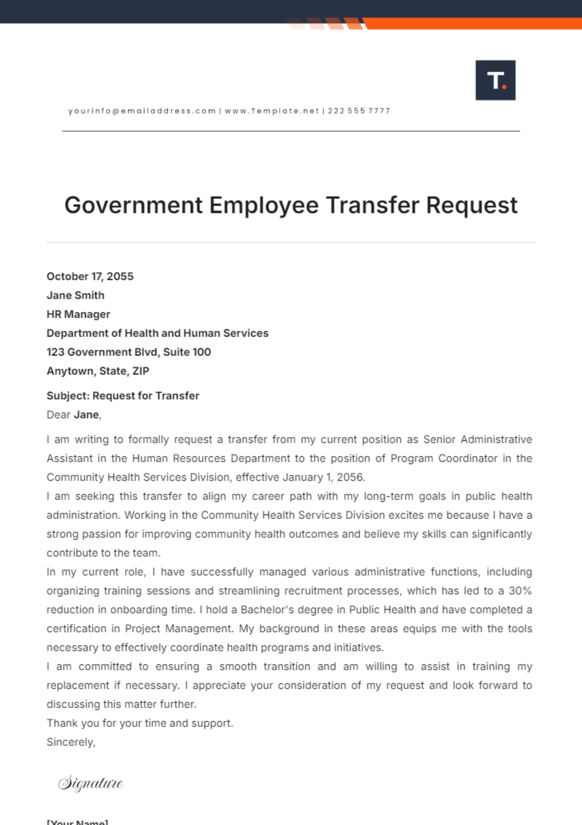 Government Employee Transfer Request Template - Edit Online & Download