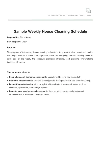 Free Sample Weekly House Cleaning Schedule Template to Edit Online