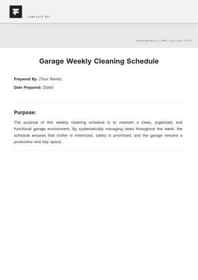 Free Garage Weekly Cleaning Schedule Template to Edit Online